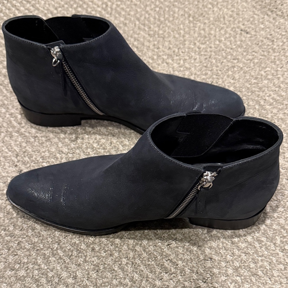 Giuseppe Zanotti Blue Sparkle Leather Ankle Boots with Zipper